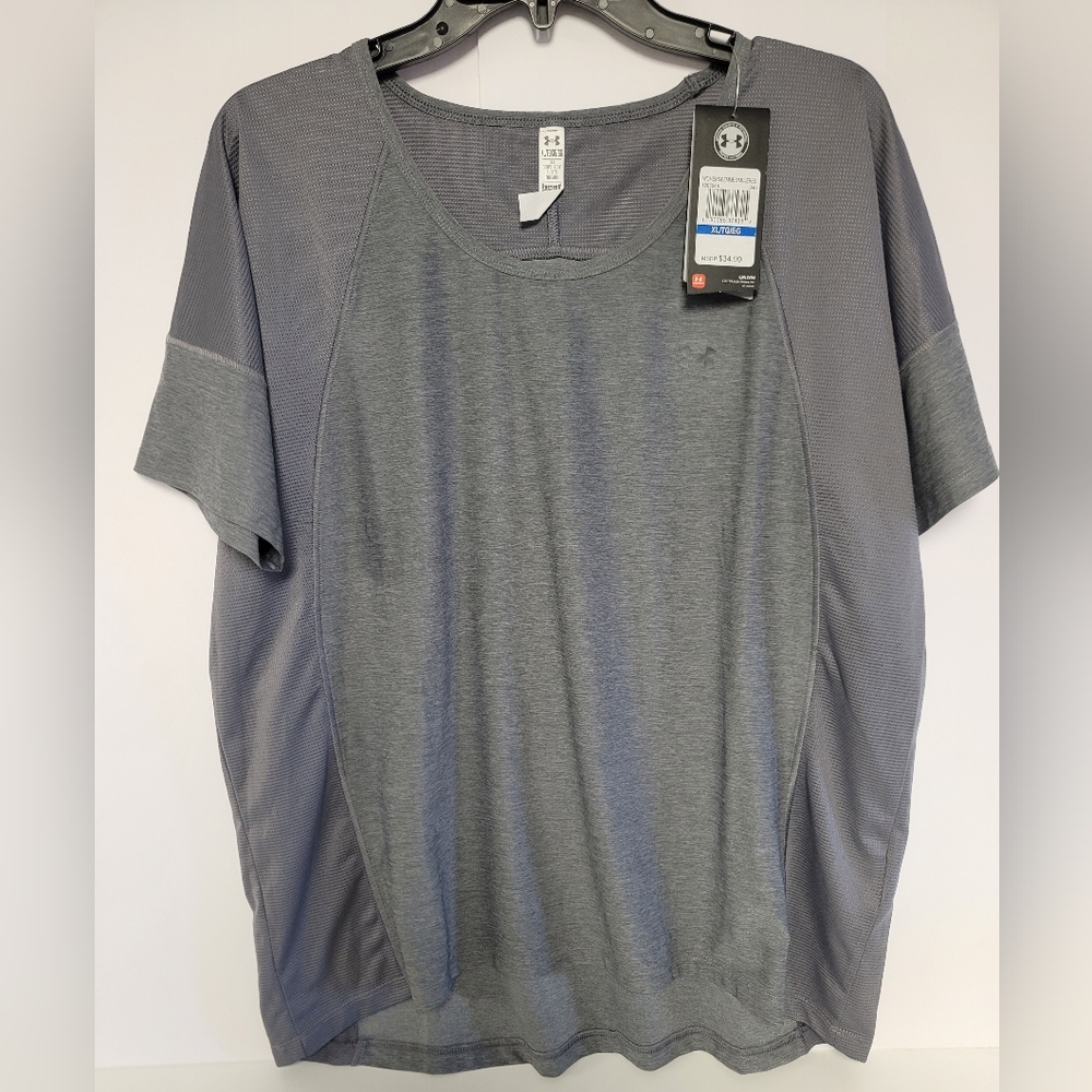 NWT  Gray Under Armour short-sleeved athletic t-shirt, Running, Workout XL